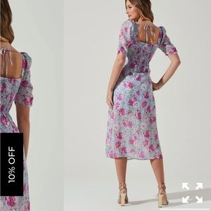 ASTR The Label Floral Front Slit Milkmaid Midi Dress